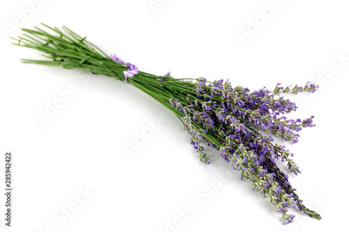 The concept of home comfort with lavender. Lavender flowers on shaby white wooden background.