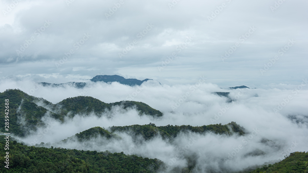 tropical mountain ranges in sea of fog, Khaokor, Phetchabun, Thailand represents National Mountain Day