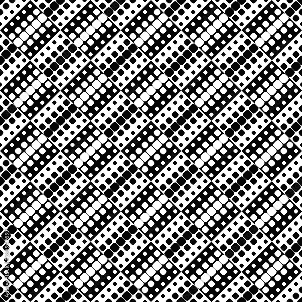 Seamless black and white square pattern background - monochrome vector graphic from rounded squares