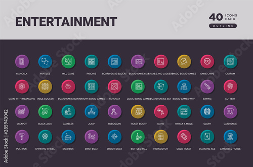 entertainment concept 40 outline colorful round icons set
