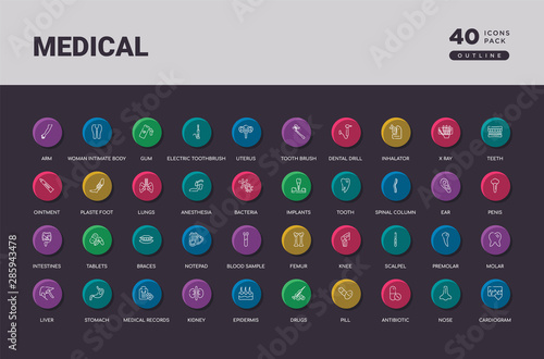 medical concept 40 outline colorful round icons set