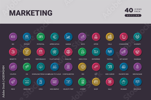 marketing concept 40 outline colorful round icons set