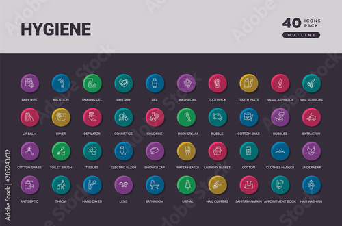 hygiene concept 40 outline colorful round icons set