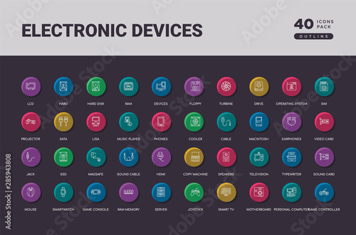electronic devices concept 40 outline colorful round icons set
