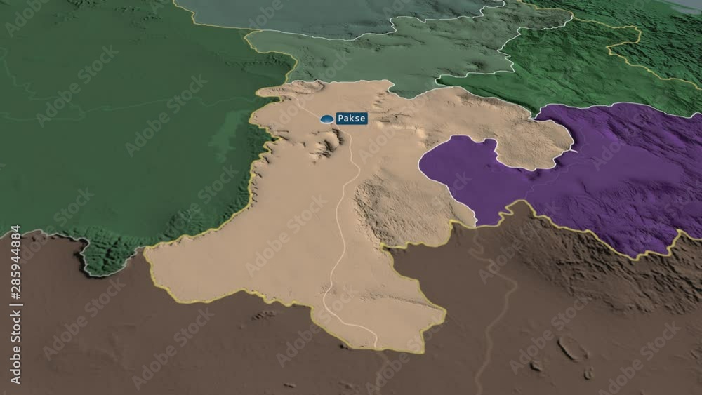 Champasak - province of Laos with its capital zoomed on the administrative map of the globe. Animation 3D Champasak - province of Laos with its capital zoomed on the administrative map of the globe. Animation 3D