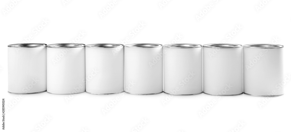 Closed blank cans of paint isolated on white Closed blank cans of paint isolated on white
