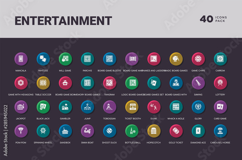 entertainment concept 40 colorful round icons set