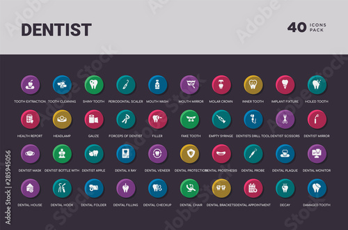 dentist concept 40 colorful round icons set