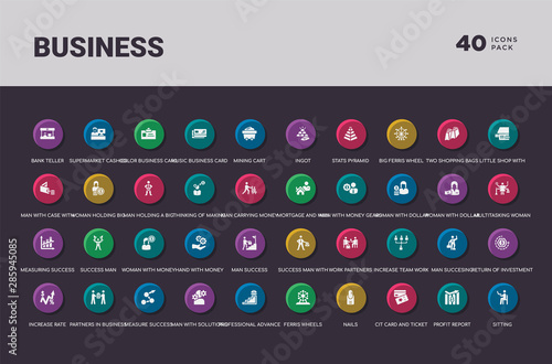 business concept 40 colorful round icons set