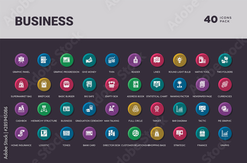 business concept 40 colorful round icons set