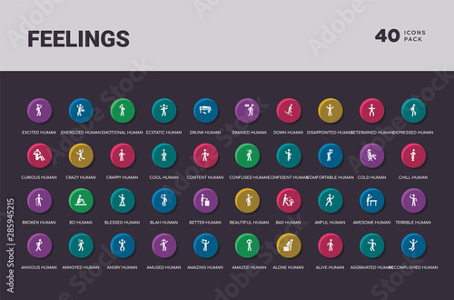 feelings concept 40 colorful round icons set