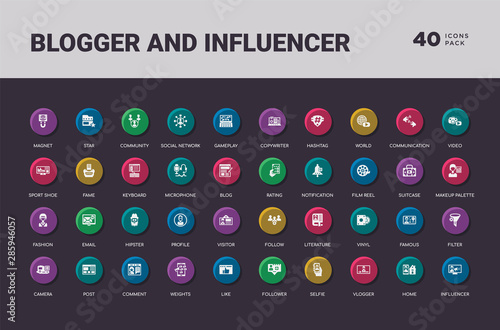 blogger and influencer concept 40 colorful round icons set