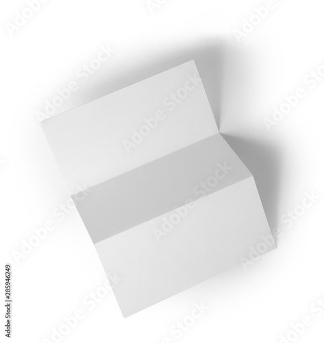 Blank brochure on white background, top view. Mock up for design