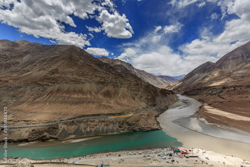 Confluence of rivers in leh and ladakh, India
