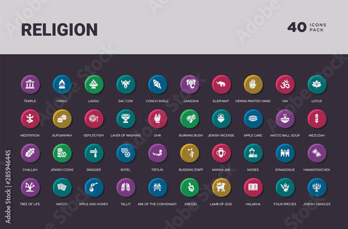 religion concept 40 colorful round icons set