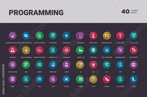 programming concept 40 colorful round icons set