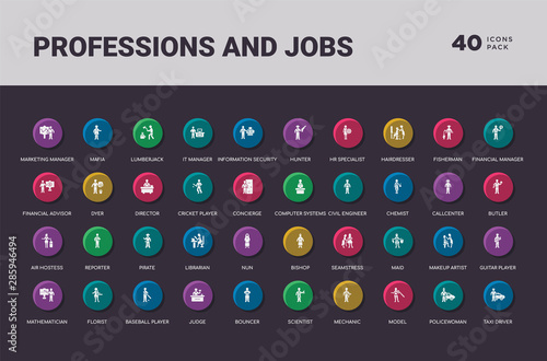 professions and jobs concept 40 colorful round icons set