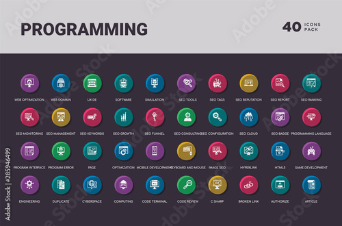 programming concept 40 colorful round icons set