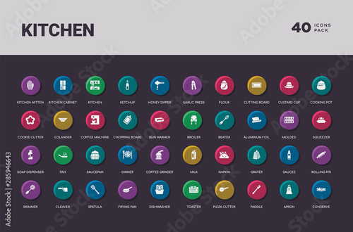 kitchen concept 40 colorful round icons set
