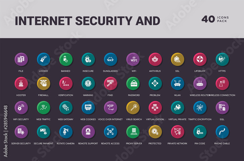 internet security and concept 40 colorful round icons set
