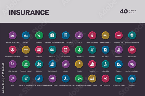 insurance concept 40 colorful round icons set
