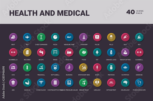 health and medical concept 40 colorful round icons set