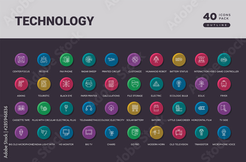 technology concept 40 outline colorful round icons set