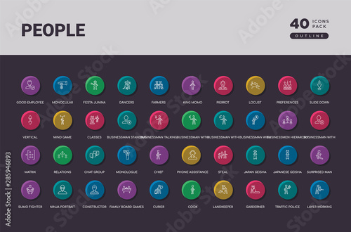 people concept 40 outline colorful round icons set