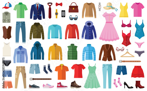 Photographie Woman and man clothes and accessories collection - fashion wardrobe - vector col