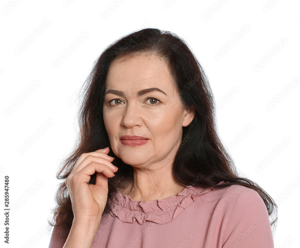 Portrait of mature woman with beautiful face on white background Portrait of mature woman with beautiful face on white background