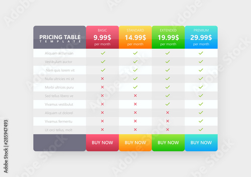 Price list for website. Interface elements