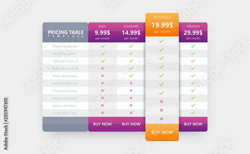 Price list for website. Interface elements