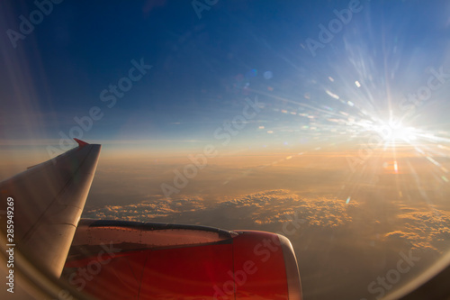 View from a plane window above the cloud. 