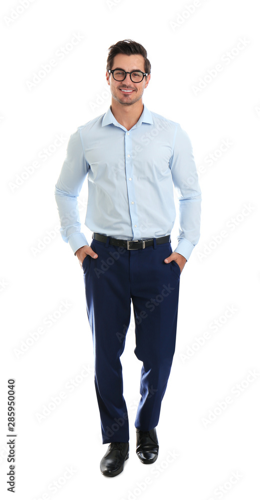 Young male teacher with glasses on white background Young male teacher with glasses on white background