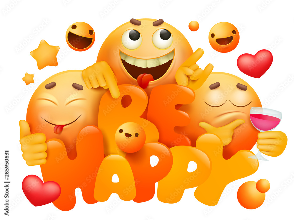 be happy concept card design template with emoji cartoon yellow 3d characters. be happy concept card design template with emoji cartoon yellow 3d characters.