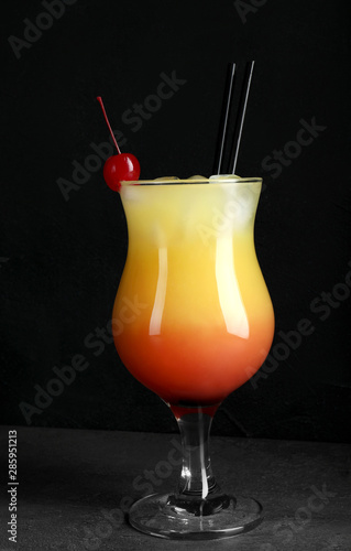 Just made appetizing cocktail Sex on the Beach, black background