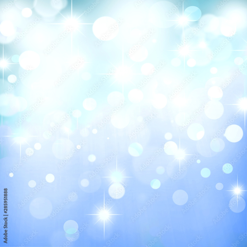 Blue Abstract Festive Background With Stars And Bokeh Lights