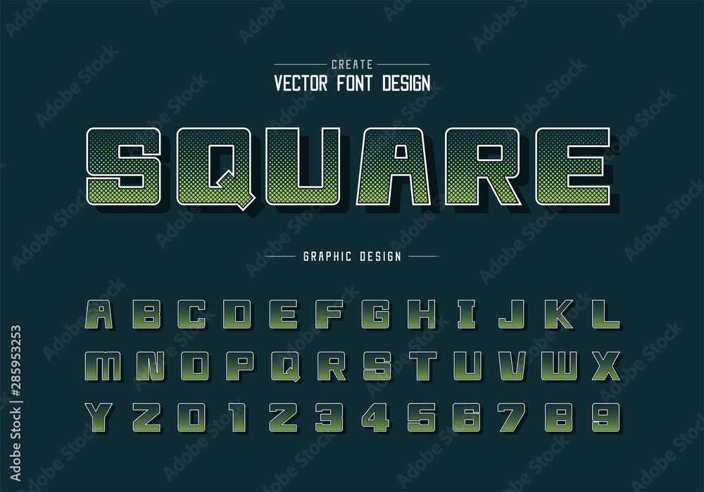 Halftone bold font and alphabet vector, Digital Square typeface letter and number design Halftone bold font and alphabet vector, Digital Square typeface letter and number design