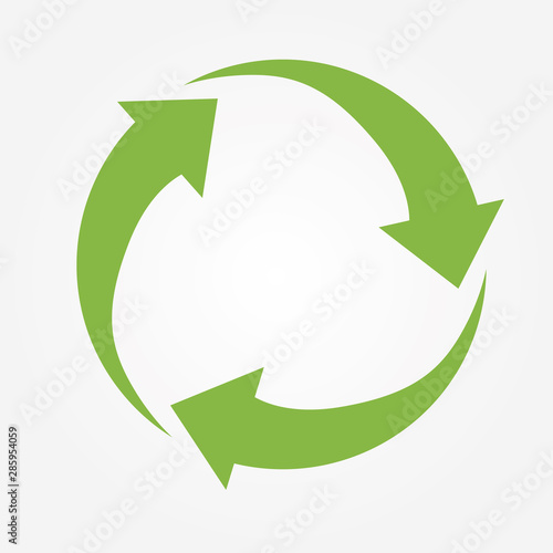 Green arrows recycle eco symbol vector illustration isolated on white background. Recycled sign. Cycle recycled icon. Recycled materials symbol. Recycled icon eps.