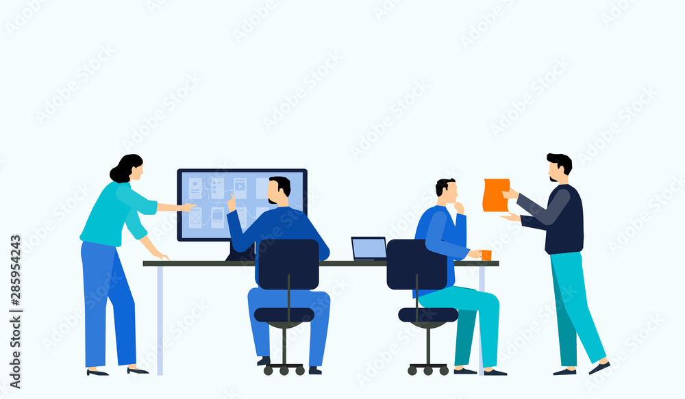 flat vector illustration business team working collaboration and group business meeting concept flat vector illustration business team working collaboration and group business meeting concept