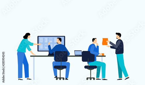  flat vector illustration business team working collaboration and group business meeting concept