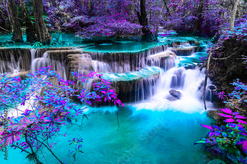amazing of huay mae kamin waterfall in colorful autumn forest at Kanchanaburi, thailand © Meawstory15Studio