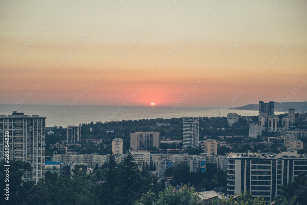 skyline at sunset