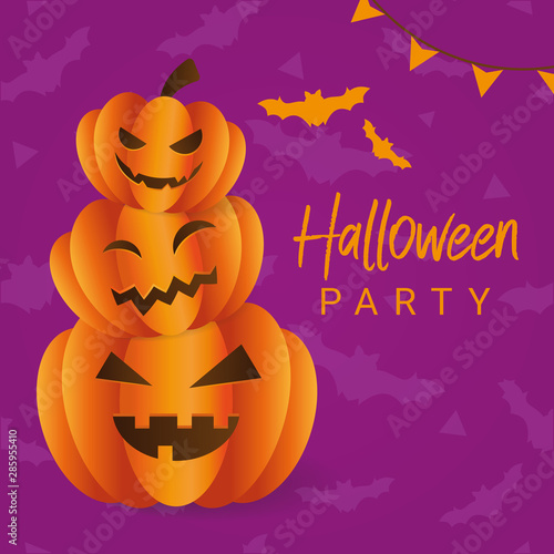 Halloween party greeting card of pumpkin scary. Trick or treat October holiday party celebration.