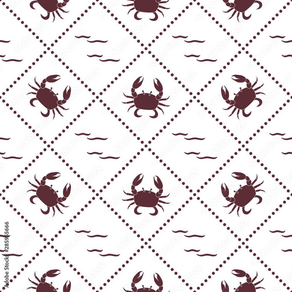 Fototapeta premium Seamless pattern with crabs and waves.