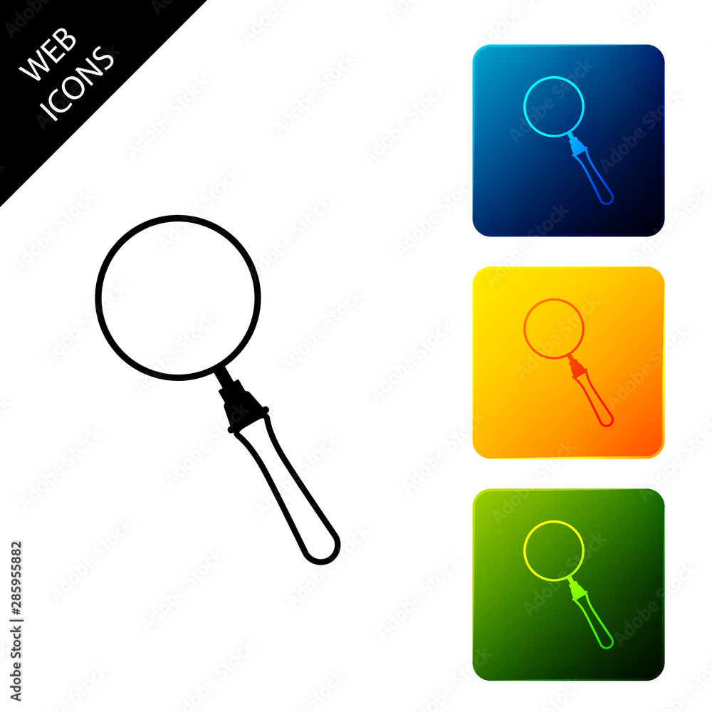 Magnifying glass icon isolated on white background. Search, focus, zoom, business symbol. Set icons colorful square buttons. Vector Illustration Magnifying glass icon isolated on white background. Search, focus, zoom, business symbol. Set icons colorful square buttons. Vector Illustration