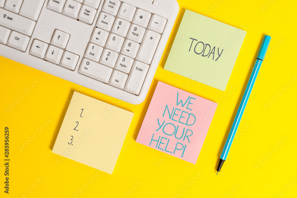 Text sign showing We Need Your Help. Business photo showcasing asking someone to stand with you against difficulty Empty papers with copy space on the yellow background table Text sign showing We Need Your Help. Business photo showcasing asking someone to stand with you against difficulty Empty papers with copy space on the yellow background table
