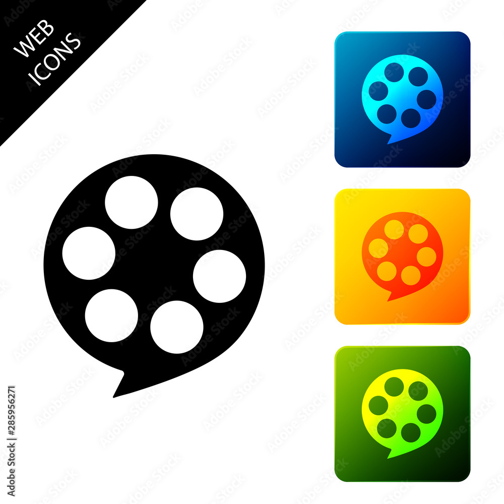 Film reel icon isolated on white background. Set icons colorful square buttons. Vector Illustration
