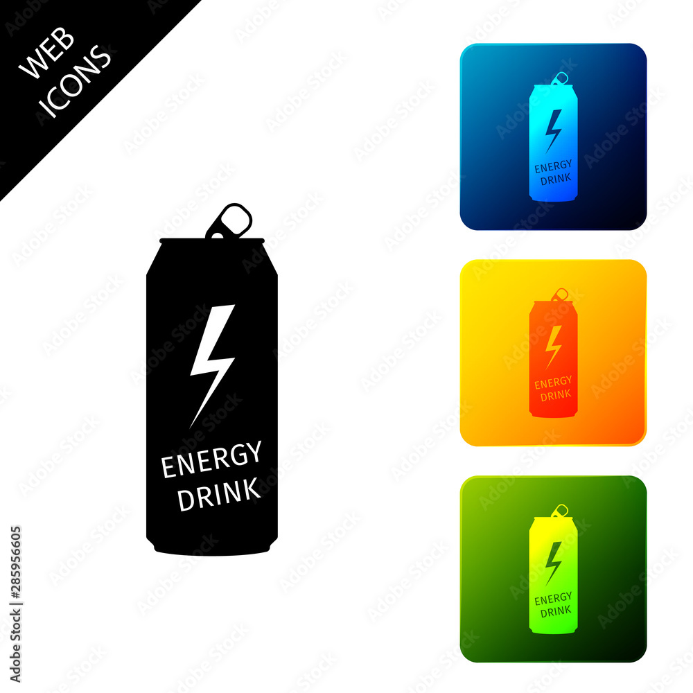 Energy drink icon isolated on white background. Set icons colorful square buttons. Vector Illustration Energy drink icon isolated on white background. Set icons colorful square buttons. Vector Illustration