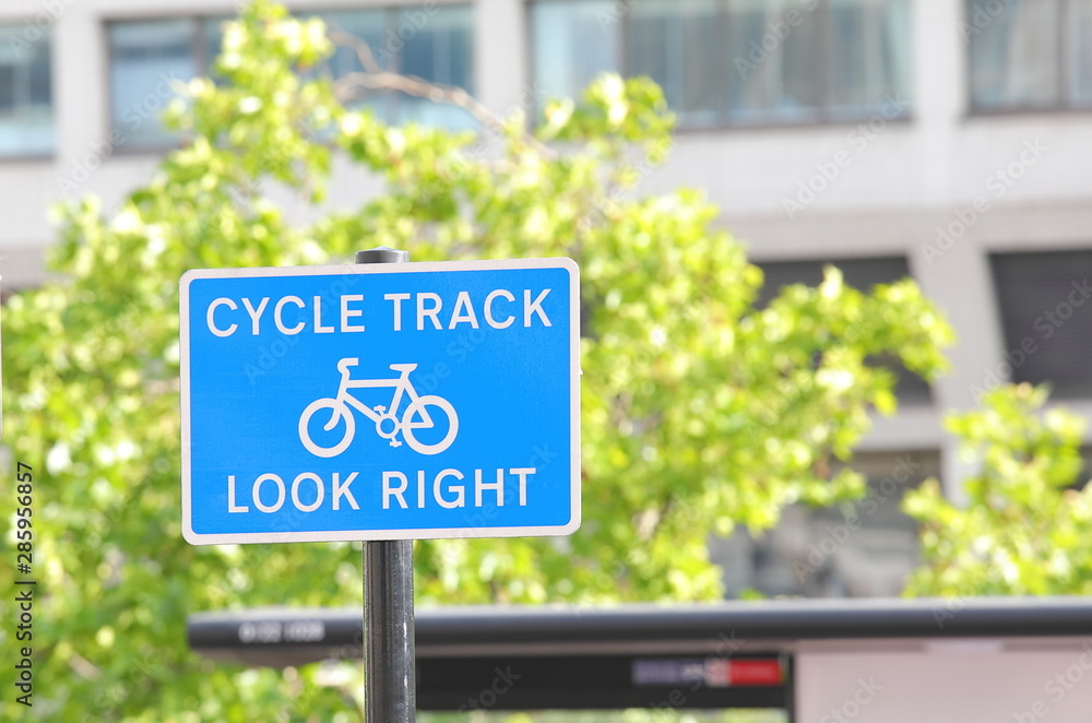 Cycle track sign London UK
